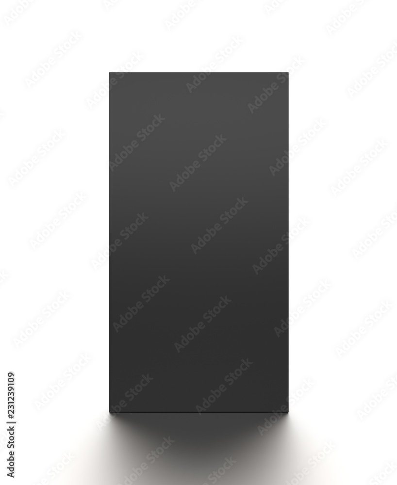 Black horizontal blank box from front angle. 3D illustration isolated on white background. Black horizontal blank box from front angle. 3D illustration isolated on white background.