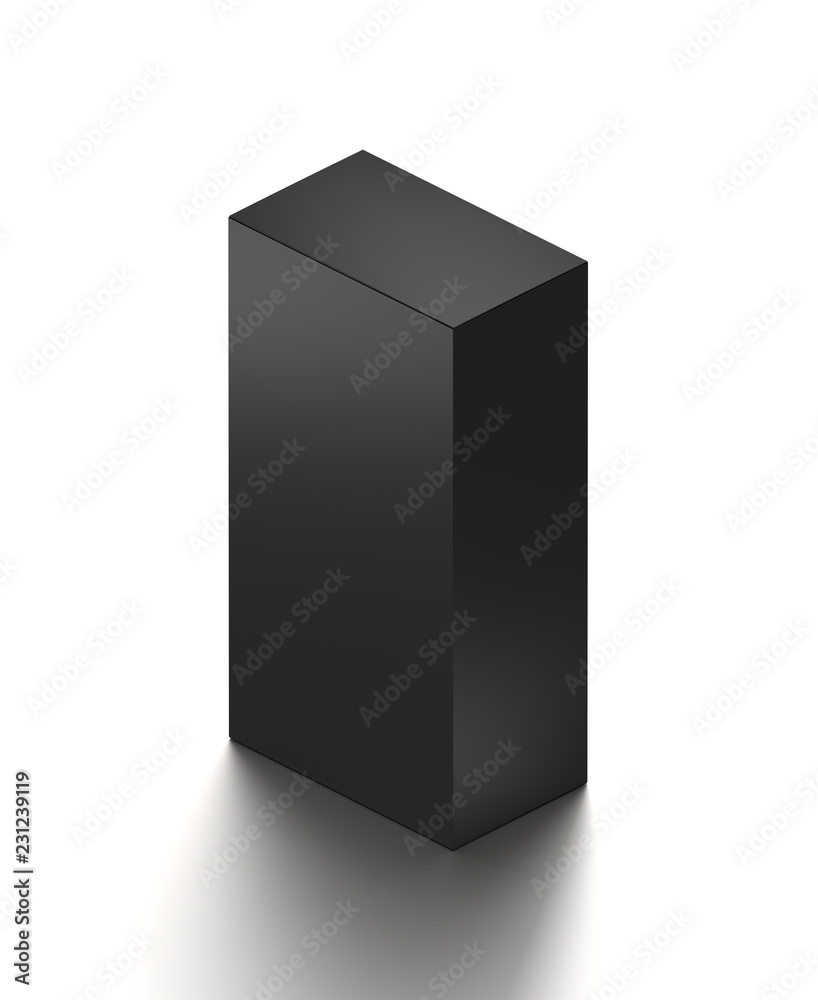 Black horizontal blank box from isometric angle. 3D illustration isolated on white background. Black horizontal blank box from isometric angle. 3D illustration isolated on white background.