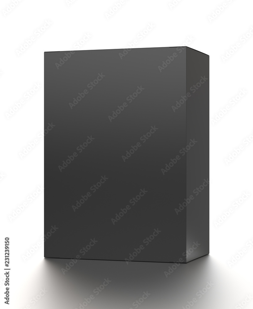 Black vertical blank box from front far angle. 3D illustration isolated on white background.