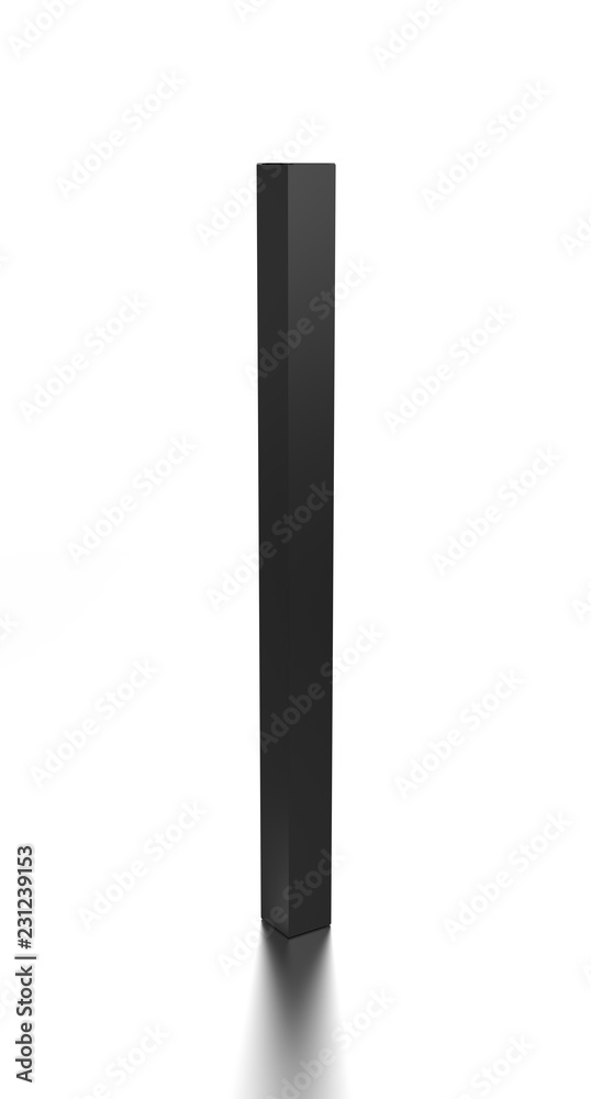 Black long vertical blank box from front side far angle. 3D illustration isolated on white background.