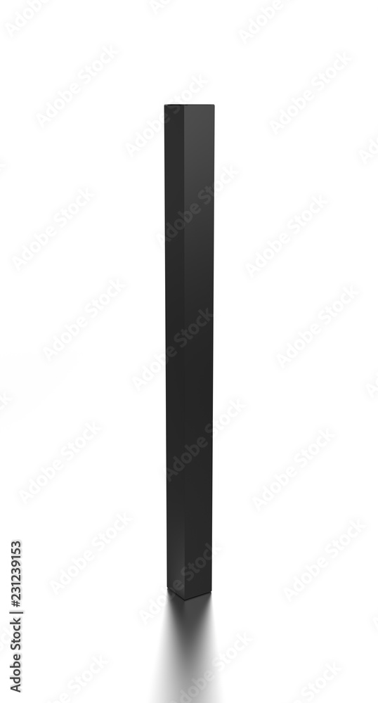 Black long vertical blank box from front side far angle. 3D illustration isolated on white background. Black long vertical blank box from front side far angle. 3D illustration isolated on white background.