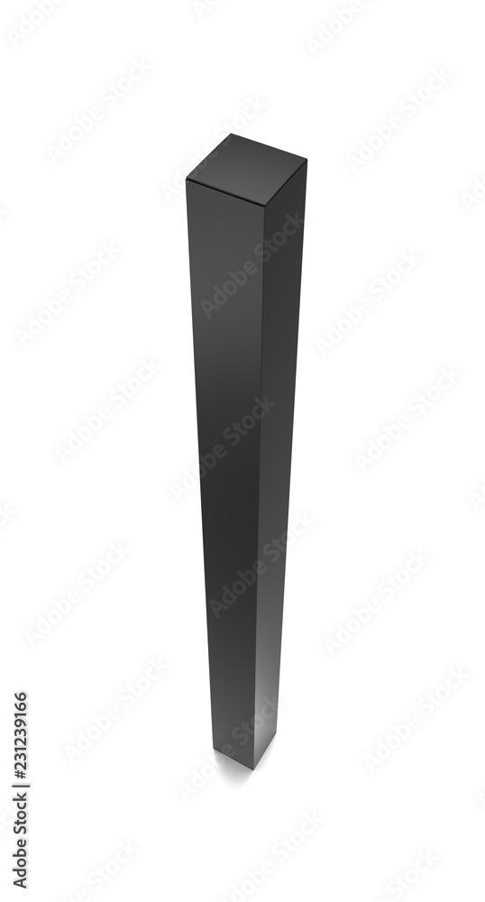 Black long vertical blank box from front top side far angle. 3D illustration isolated on white background. Black long vertical blank box from front top side far angle. 3D illustration isolated on white background.