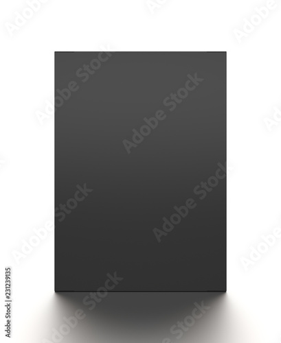 Black horizontal blank box from front angle. 3D illustration isolated on white background.