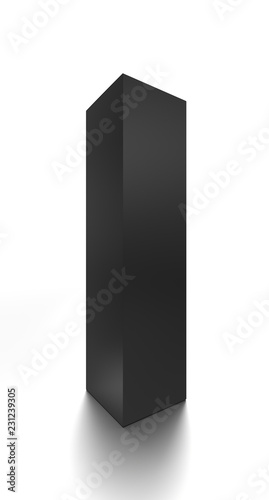 Black long vertical blank box from front side angle. 3D illustration isolated on white background.