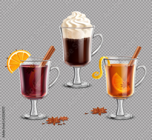 Mulled Wine, Grog, Irish Coffee on Transparent Background