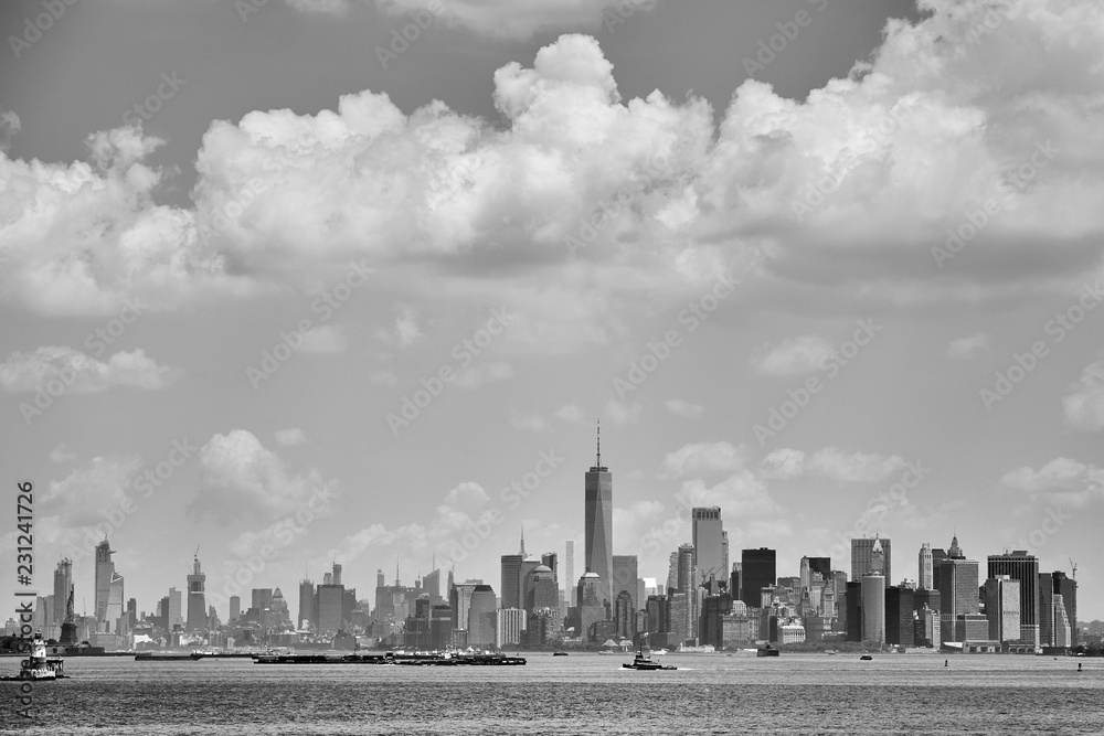 Fototapeta premium Black and white panoramic picture of New York City, USA.