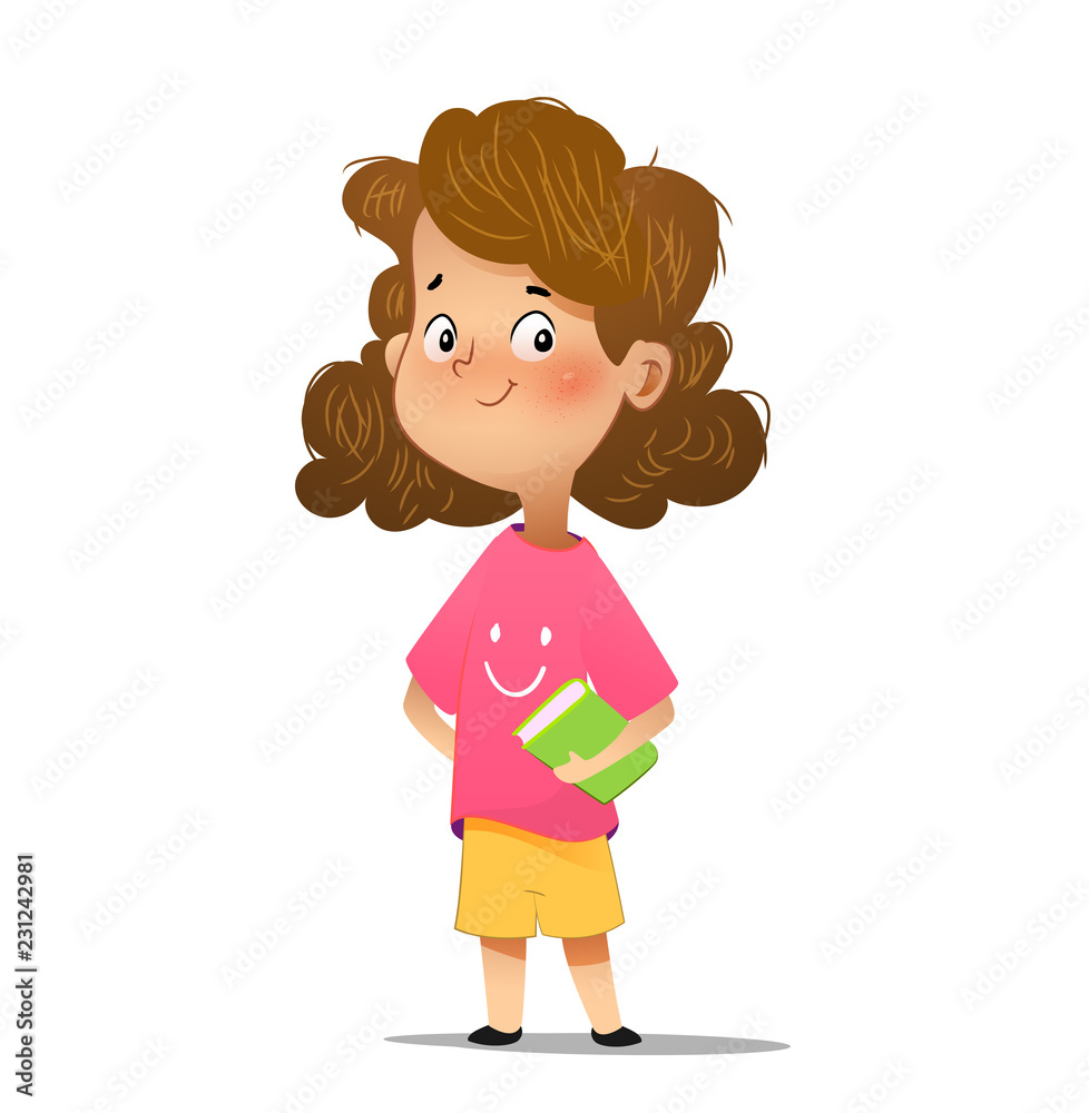 Vector illustration of cute girl holding book Vector illustration of cute girl holding book