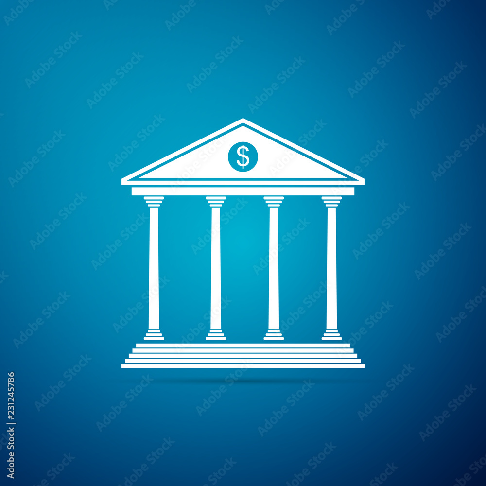 Bank building icon isolated on blue background. Flat design. Vector Illustration Bank building icon isolated on blue background. Flat design. Vector Illustration
