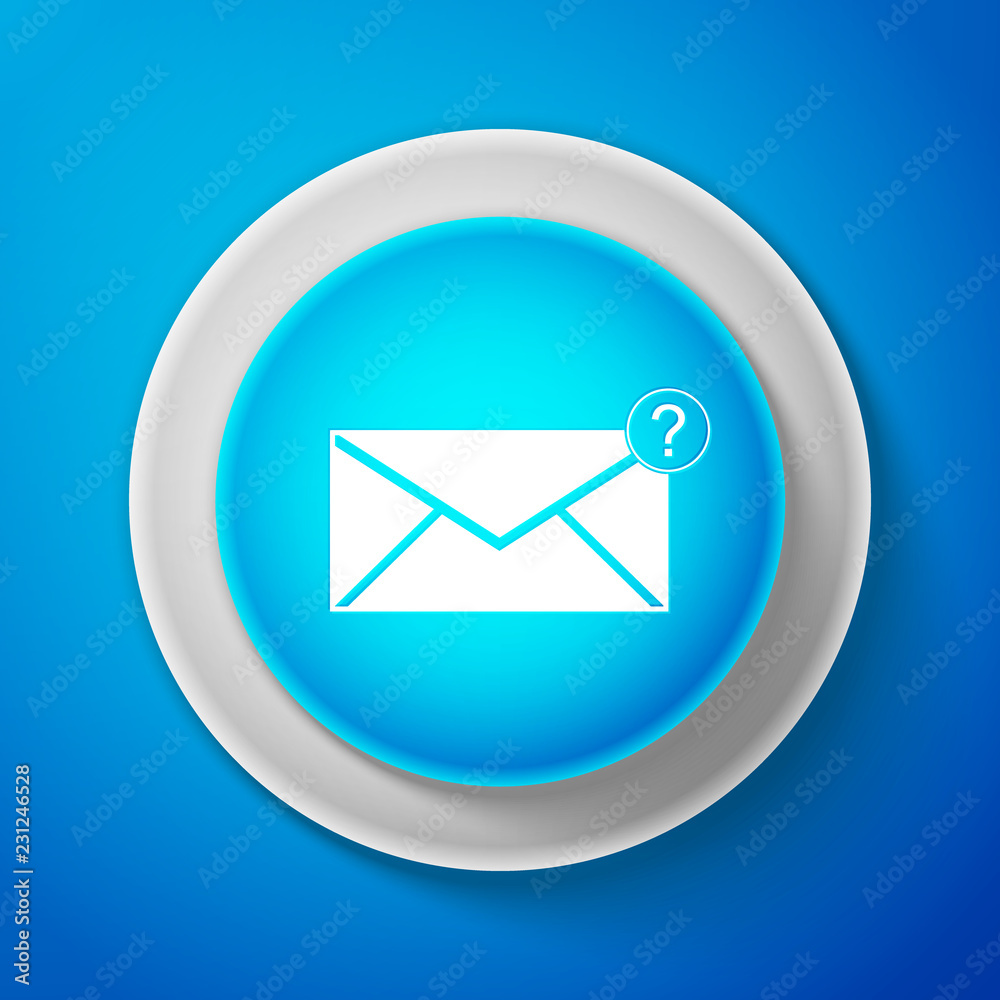 White Envelope with question mark icon isolated on blue background. Letter with question mark symbol. Send in request by email. Circle blue button with white line. Vector Illustration White Envelope with question mark icon isolated on blue background. Letter with question mark symbol. Send in request by email. Circle blue button with white line. Vector Illustration