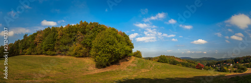 Panoramic landscape at the Odenwald near Lampenhain in Germany.
