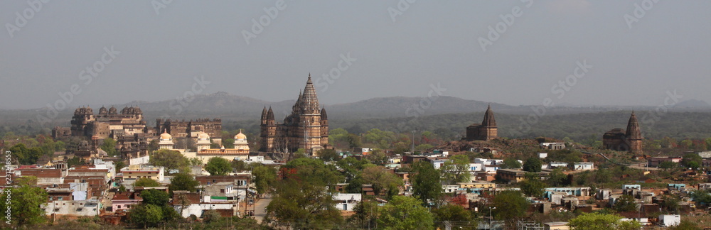 Panoramic view of Orchha city center in India