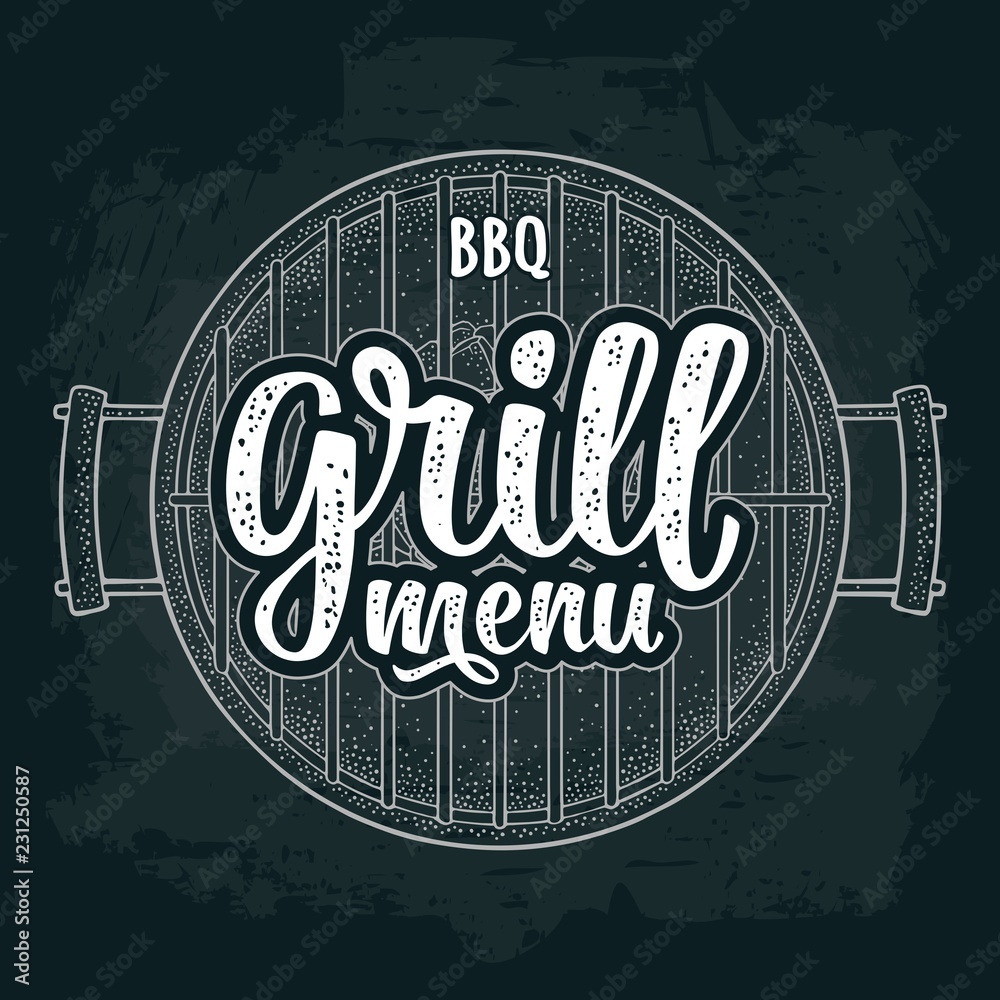 Obraz premium Barbecue grill with charcoal. BBQ grill menu handwriting lettering.