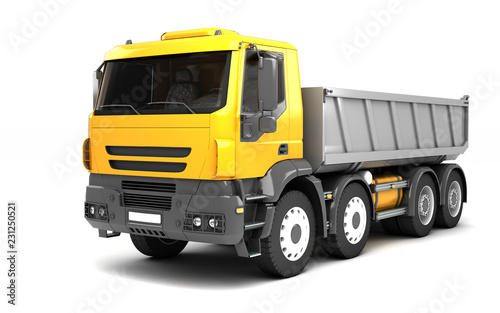 Front left view of the tipper isolated on white background. Perspective. 3d illustration. photo