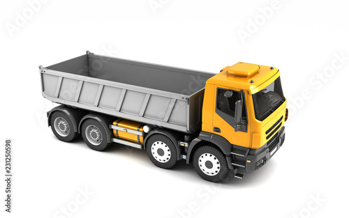High angle right side view of the tipper isolated on white background. Perspective. 3d illustration.