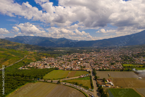 Aerial view of  Ciudad Vieja, Guatemala and surrounding farmland