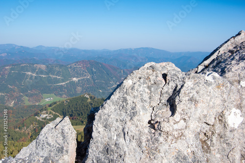 Rocks with mountain's panorama, Puchberg am Schneeberg, Austria photo