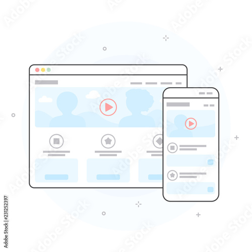 Concept of adaptive web design. Distinct layouts for multiple screen size. Hand drawn style, vector illustration, white background.