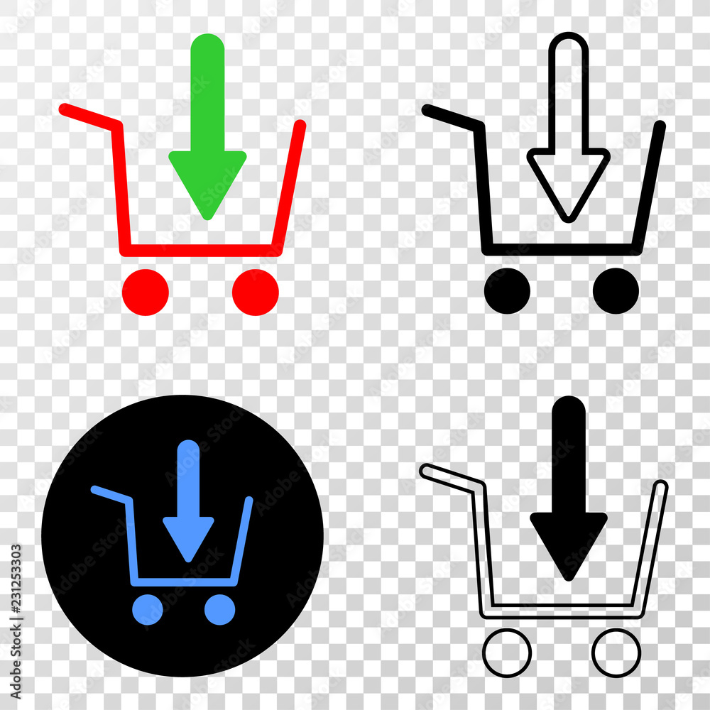 Put shopping item EPS vector pictogram with contour, black and colored versions. Illustration style is flat iconic symbol on chess transparent background. Put shopping item EPS vector pictogram with contour, black and colored versions. Illustration style is flat iconic symbol on chess transparent background.
