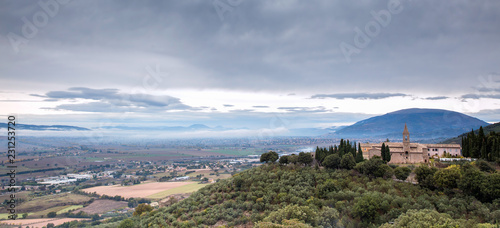 Panoramic view of South Umbria Valley as seen from Trevi, Italy.