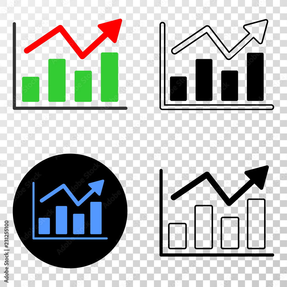 Trend chart EPS vector pictograph with contour, black and colored versions. Illustration style is flat iconic symbol on chess transparent background.