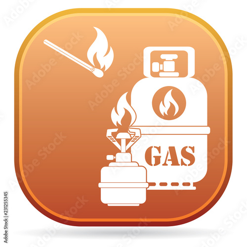 Camping stove with gas bottle icon vector