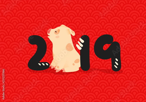 2019 Chinese New Year. Zodiac sign Year of the pig.