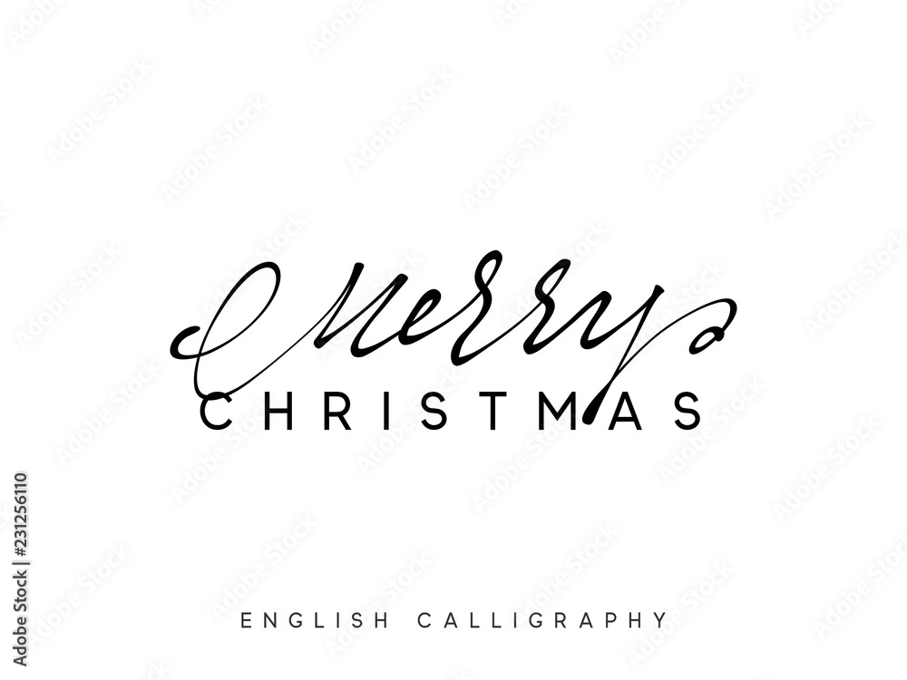Text Merry Christmas. Xmas hand drawn calligraphy lettering.
