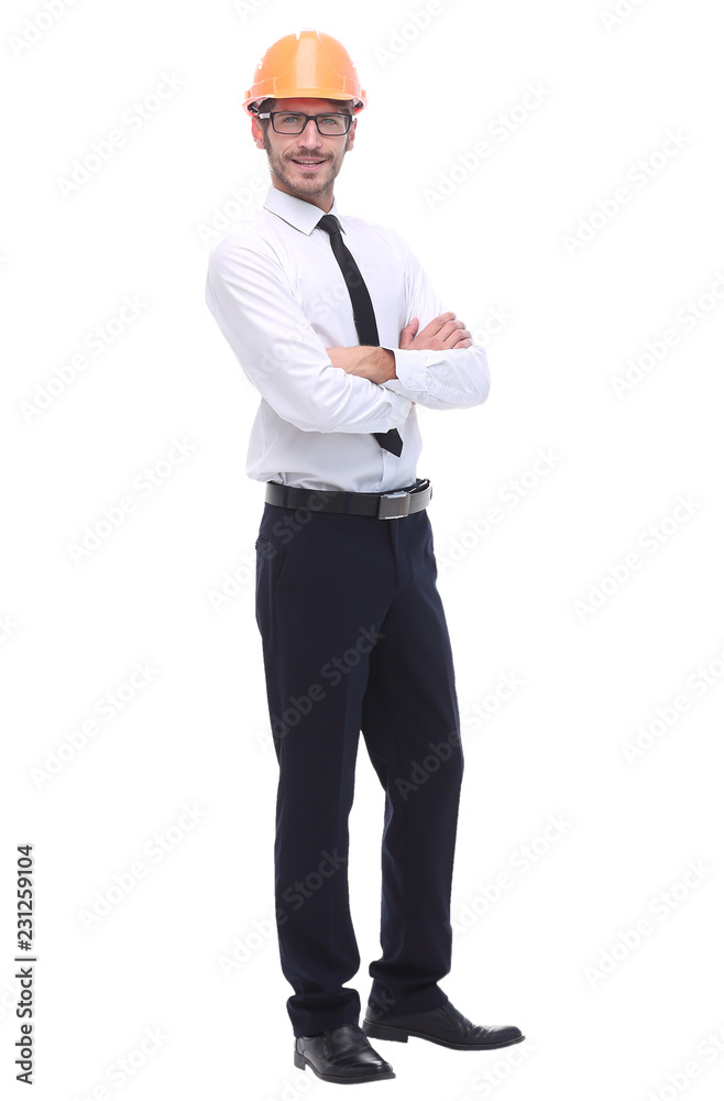 side view. young business man in a protective helmet. side view. young business man in a protective helmet.