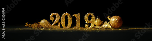 2019 in sparkling gold numbers celebrating the New Year