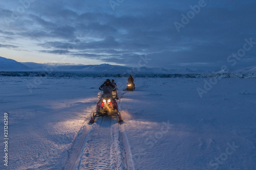 Dusk snow mobile tour, Svalbard