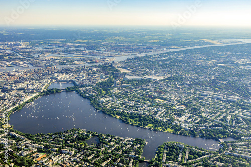 Hamburg, Germany and Alster from above
