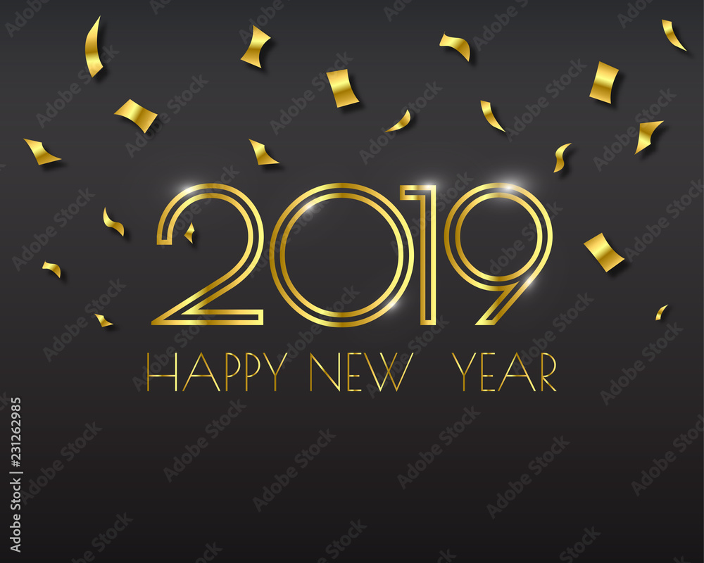 Happy new 2019 year. Greetings card. Colorful design. Vector illustration. - obrazy, fototapety, plakaty 