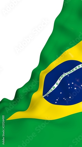 Waving flag of Brazil. Ordem e Progresso. Order and progress. Rio de Janeiro. South America. State symbol. 3D illustration