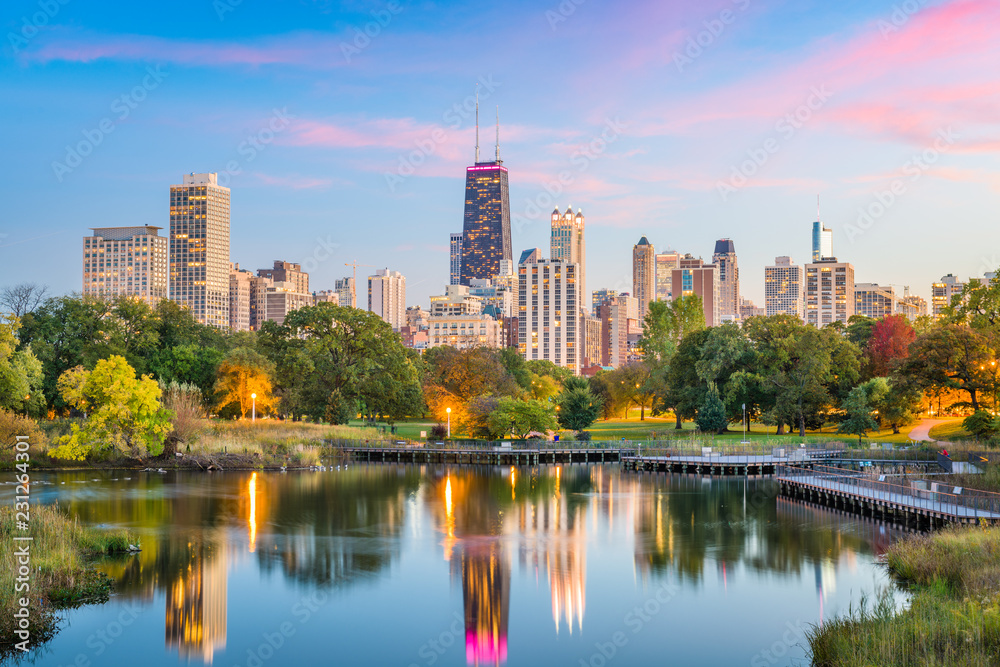 Obraz premium Lincoln Park, Chicago, Illinois Skyline