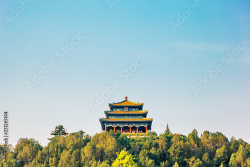 Jingshan Park, Chinese traditional pavilion on the hill in Beijing, China photo