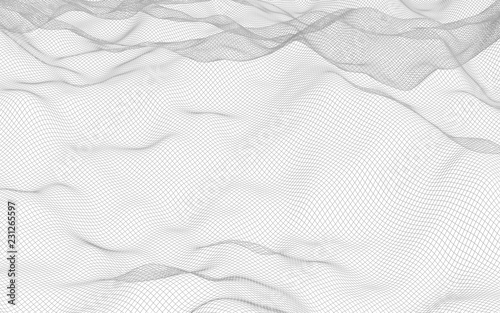 Abstract landscape on a white background. Cyberspace grid. Hi-tech network. 3d technology illustration