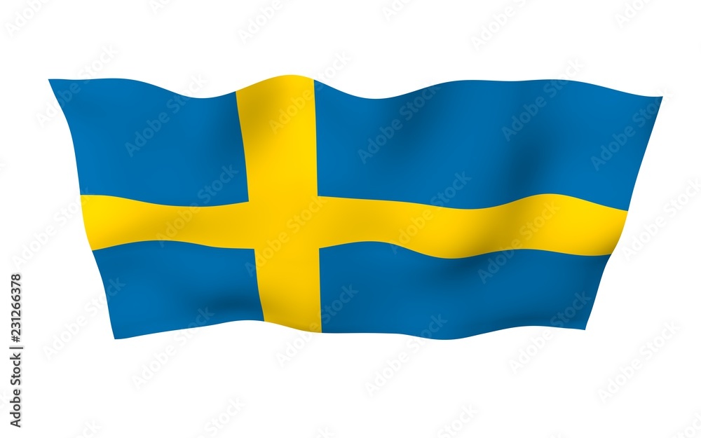The flag of Sweden. Official state symbol of the Kingdom of Sweden. A blue field with a yellow Scandinavian cross that extends to the edges of the flag. 3d illustration The flag of Sweden. Official state symbol of the Kingdom of Sweden. A blue field with a yellow Scandinavian cross that extends to the edges of the flag. 3d illustration