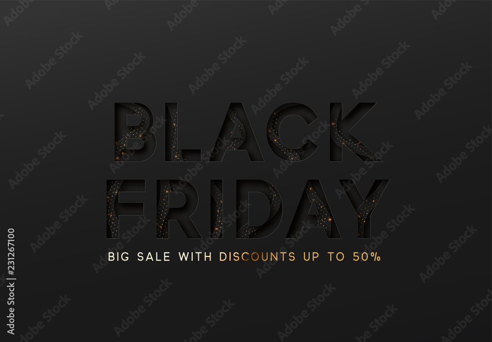 Black Friday sale. Design with embossing paper.
