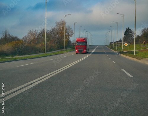 Wallpaper Mural big truck lorry moving at countryside two lane road Torontodigital.ca