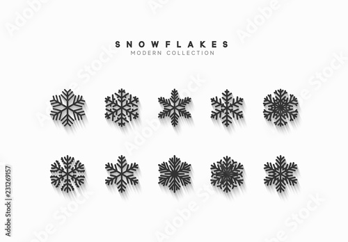 Set vector snowflakes. Collection of snowflake winter decoration. Isolated on white background.