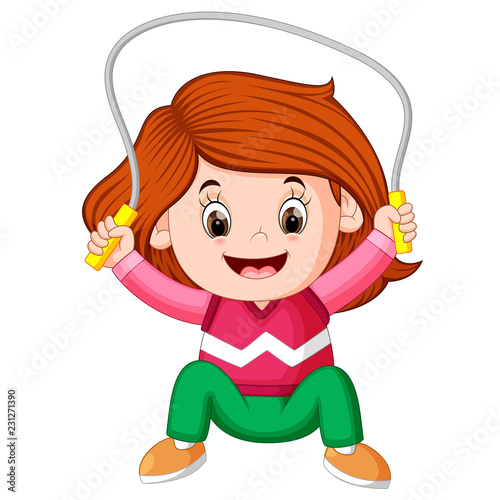 happy girl humping exercising with skipping rope