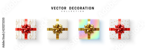 Set of gifts box. Collection realistic gift presents view top.