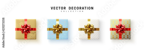 Set of gifts box. Collection realistic gift presents view top.