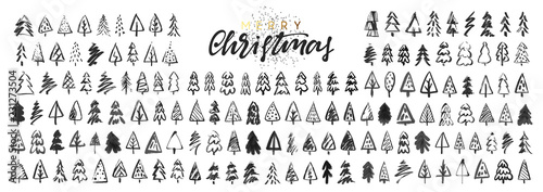 Christmas trees. Sketch a Doodle pine tree. Illustration hand drawn art.