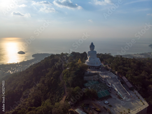 Big buddha Phuket Aerial view Sunset Thailand