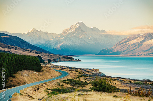Road to Mt Cook, the highest mountain in New Zealand. photo