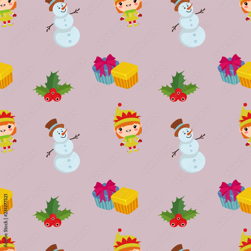 Fototapeta premium cute christmas pattern with snowman flat style