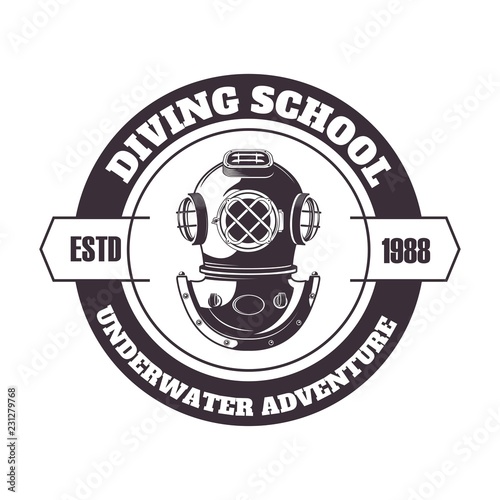 Diving school underwater adventure title and headline on banner