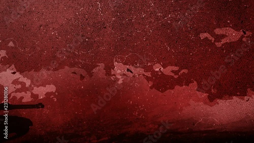 Hand drawn silhouette of a War Tank is moving across to the rough battlefield in front of the red sky, dawn with the moving clouds Hand Drawing animation 4K Looped video