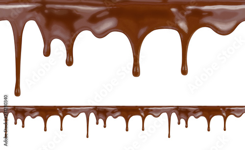 liquid chocolate dripping from cake on white background with cli photo